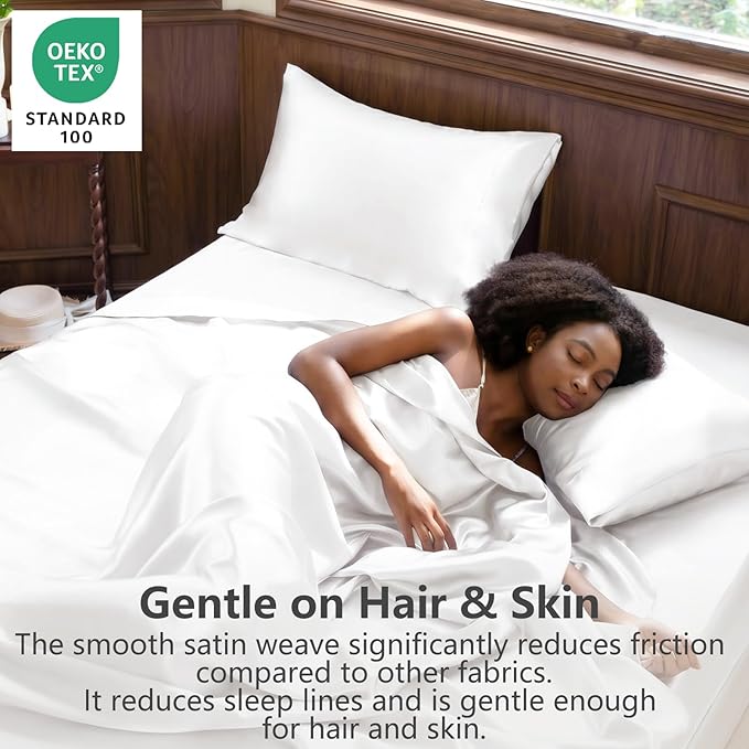 CozyLux Satin Sheets Full Size Sheets - 6 Piece Silky Full Size Bed Sheets, Luxury White Full Bed Set with Smooth and Soft Microfiber, Includes 1 Fitted Sheet, 1 Flat Sheet and 4 Pillowcases