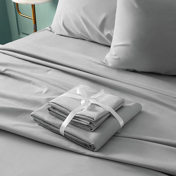 BYSURE Hotel Luxury Bed Sheets Set 6 Piece(Queen, Light Gray) - Super Soft 1800 Thread Count 100% Microfiber Sheets with Deep Pockets, Wrinkle & Fade Resistant