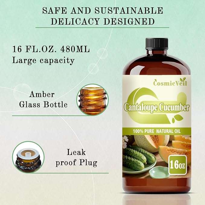 Cantaloupe Cucumber Essential Oil for Aroma Diffuser,Humidifier,Home Fragrance,Cleaning,Body Care,Massage,Yoga,DIY Candle,DIY Soap CosmicVeil（Cantaloupe Cucumber，16 Fl Oz (Pack of 1)）