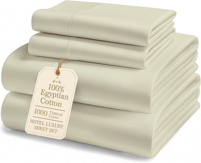 LANE LINEN 100% Egyptian Cotton Bed Sheets Full Size - 1000 Thread Count, 15 inch Deep Pocket Full Bedding Set, Naturally Temperature Regulating Cooling Fade Resistant Cotton Sheets Full - Linen
