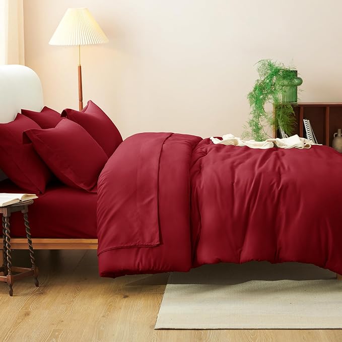 CozyLux Twin XL Comforter Set Dark Red, 5 Pieces Bed in a Bag Twin Extra Long Comforter Set with Sheets for College Dorm, Luxury Bedding Sets with Down Alternative Comforter, Sheets, Pillowcase & Sham