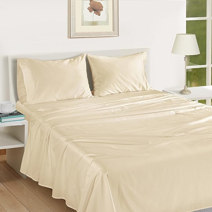 LANE LINEN Pillow Case Covers King Set of 2 100% Egyptian Cotton Sateen Soft Cool & Smooth Cases - Ivory