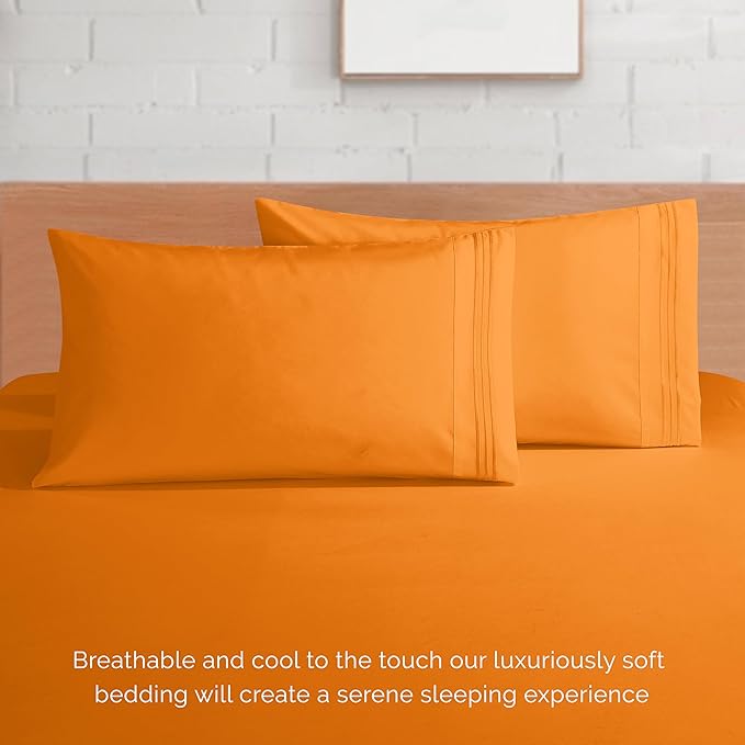 Elegant Comfort Luxurious 1500 Premium Hotel Quality Microfiber 4-Piece Sheet Set, 18-24 Inches Deep - Extra Deep Pocket Sheets - Ultra Soft 4PC Deep Pocket Sheets, California King, Orange