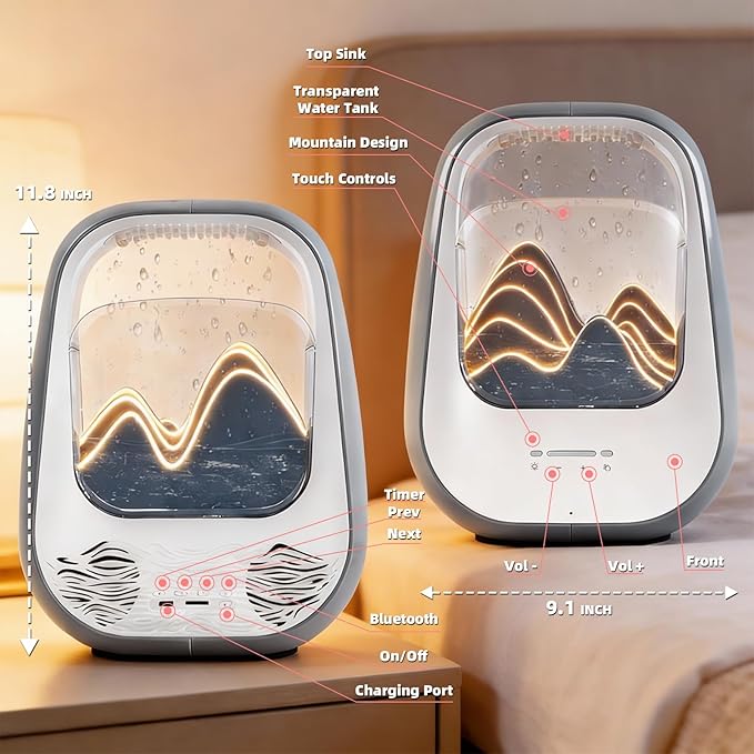 8-in-1 White Noise Sound Machine with Aroma Diffuser, Rain Sound Machine for Sleeping, Stress Relief, White Noise Machine Night Light Timer for Bedroom Office Home Decor, Gray