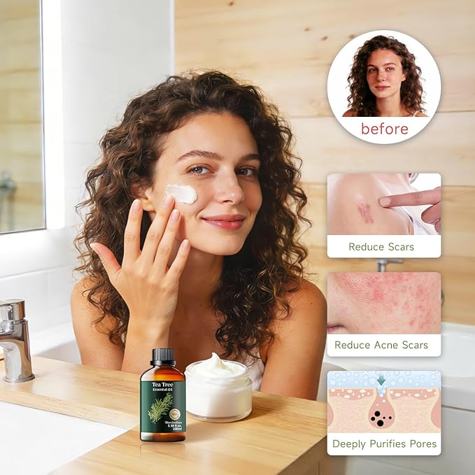 Tea Tree Essential Oil, Pure Tea Tree Oil Mumianhua Natural Purifying Oil for Home & Outdoor Protection, Aromatherapy for Cleansing Air, Diffuser, Hair, Skin & Nail Care, Soap Making 3.38 Fl Oz