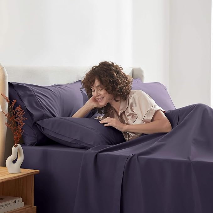 Nestl Extra Deep King Sheet Set - 6 Piece Breathable & Cooling Sheets - Hotel Luxury Bedding Set w/18-24 Inch Deep Pockets - Easy & Secure Fit - Super Soft, Wrinkle Free & Comfy - Purple