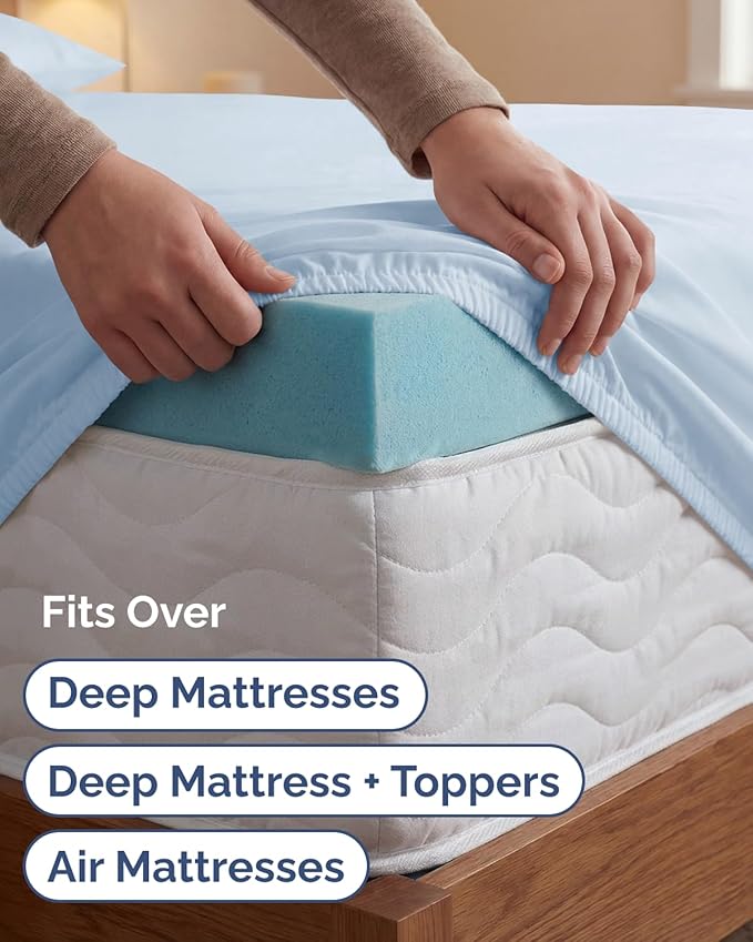 Extra Deep Twin XL Sheet Set - 3 Piece Breathable & Cooling Bed Sheets - Easily Fits 18 to 24 inch Mattress - Ultra Soft, Wrinkle & Fade Free w/ Extra Deep Pockets - Hotel Luxury Bedding - Sky Blue