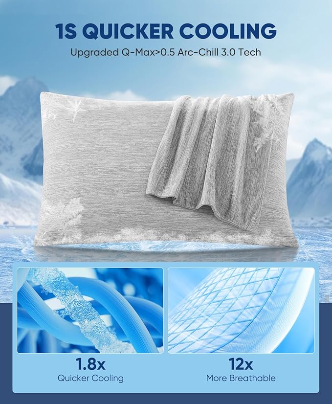LUXEAR 2 Pack Cooling Pillow Cases for Hot Sleepers, Arc-Chill Q-Max > 0.5 Cool Pillowcases, Hair & Skin Friendly, Double-Sided, Hidden Zipper Cold Pillow Cover, Gifts for Women & Men, 20x26, Gray