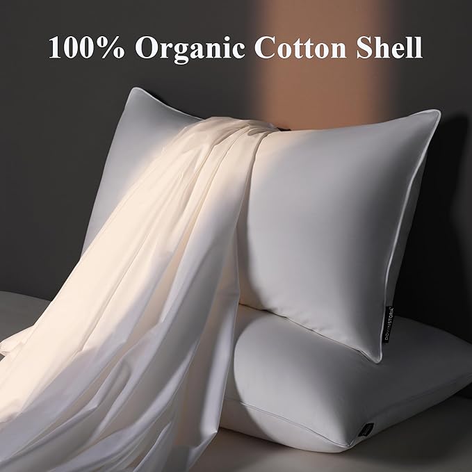 DOWNSTORIA Goose Feather Down Pillow Queen Size Set of 2, Firm Hotel Collection Bed Pillows for Sleeping, 2 Pack, Down Surrounded Pillows for Side Sleepers 20 x 30 in.