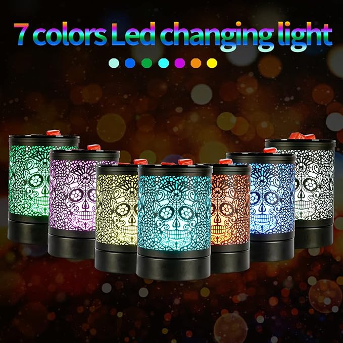 Enaroma Fragrance Wax Melts Warmer with 7 Colors LED Changing Light Classic Black Forest Design Scent Oil Candle Warmer for Home Skull