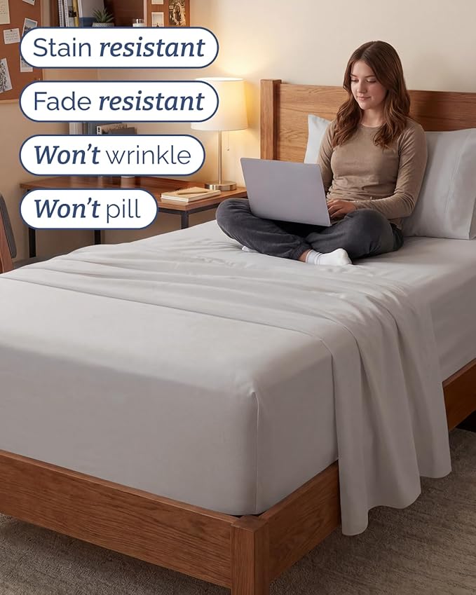 Extra Deep Twin XL Sheet Set - 3 Piece Breathable & Cooling Bed Sheets - Easily Fits 18 to 24 inch Mattress - Ultra Soft, Wrinkle & Fade Free w/ Extra Deep Pockets - Hotel Luxury Bedding - Light Grey