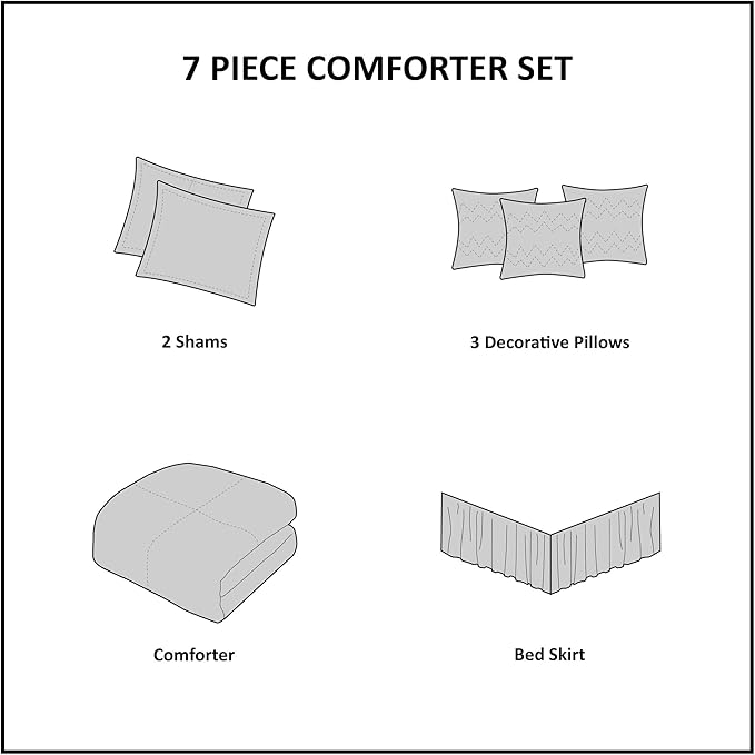 Madison Park Cozy Comforter Set-Deluxe Hotel Collection, All Season Down Alternative Luxury Bedding with Matching Shams, Decorative Pillows, King (104"x92"), Genevieve, Taupe/Brown 7 Piece