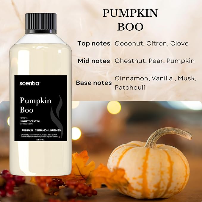 Scentia Pumpkin Boo Fragrance Oil for Diffusers – Pumpkin Spice Vanilla Home Fragrance Oil Refill for Aromatherapy, Candle Making & DIY Projects – Warm Sweet Gourmand Scent Oil – 500 ml