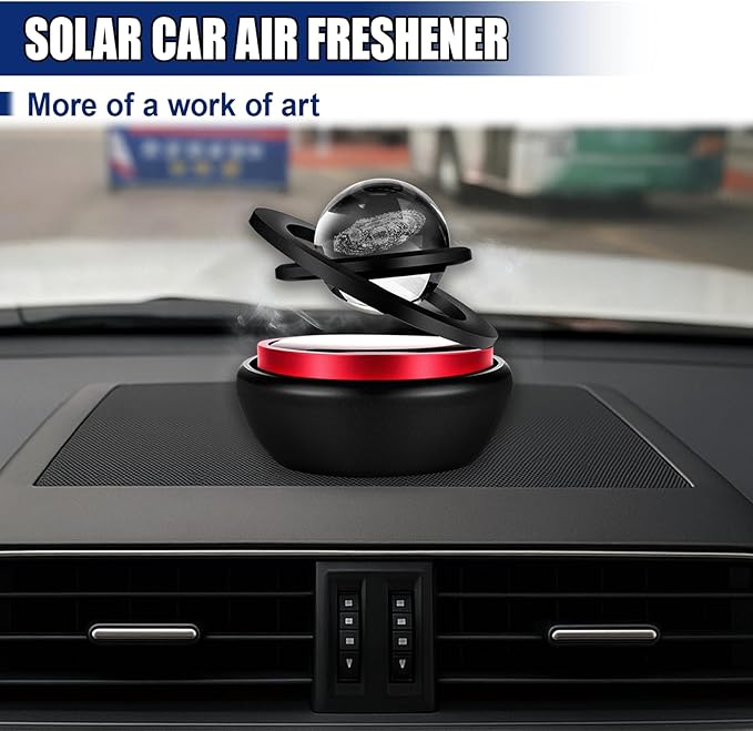 Solar Energy Car Dashboard Spinner, Rotatable Decoration Diffuser with Crystal Ball, Automatic Rotate Automotive Interior Decoration Accessory for Cars Home Office (Black)