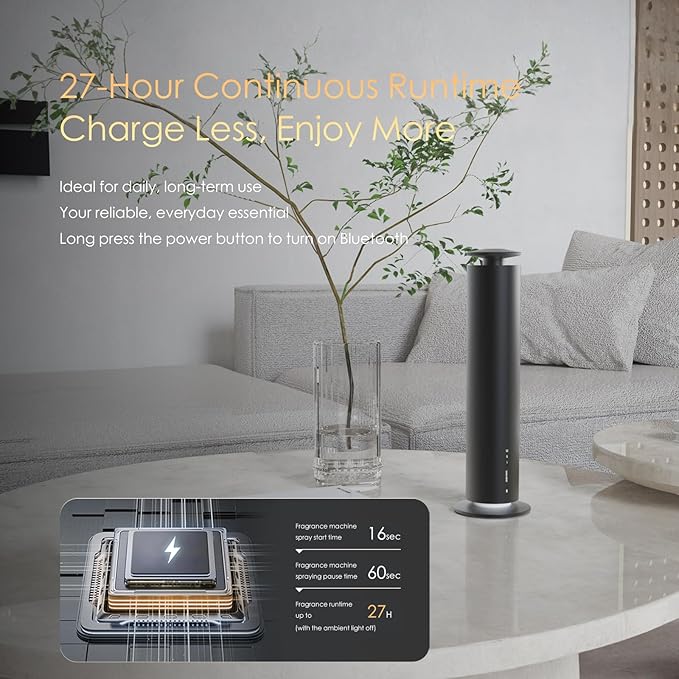 Waterless Essential Oil Diffuser, Long Lasting Aromatherapy Scent Diffuser for Home with Light Mode, 1500 Sq. Ft Coverage Quiet Oil Diffusers for Bedroom, Office, Included 5 Scent Oils(3.3OZ), Black