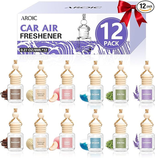 AROIC 12 Pack Car Air Freshener, Car Smell Air Freshener Diffuser Essential Oil Scent for Women & Men, Car Accessories Interior, Mothers Day Gifts Hanging Auto Light Fragrance with Many Flavors