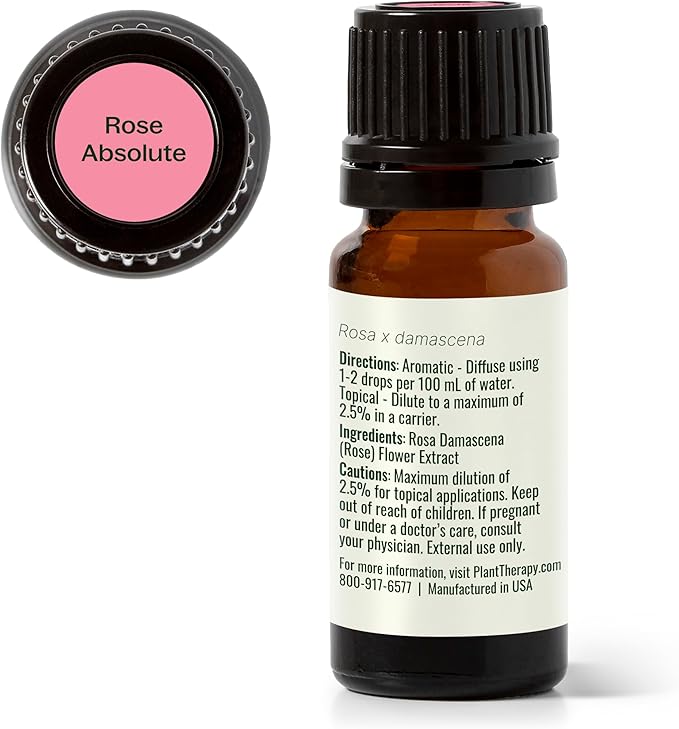 Plant Therapy Rose Absolute Essential Oil, 10 mL (1/3 oz), 100% Pure, Undiluted, Calming & Emotionally Grounding, Great Essential Oil for Skincare