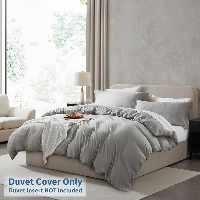 Nestl Light Grey Duvet Cover Queen Size - Soft Double Brushed Queen Duvet Cover Set, 3 Piece, with Zipper Closure, 1 Duvet Cover 90x90 inches and 2 Pillow Shams