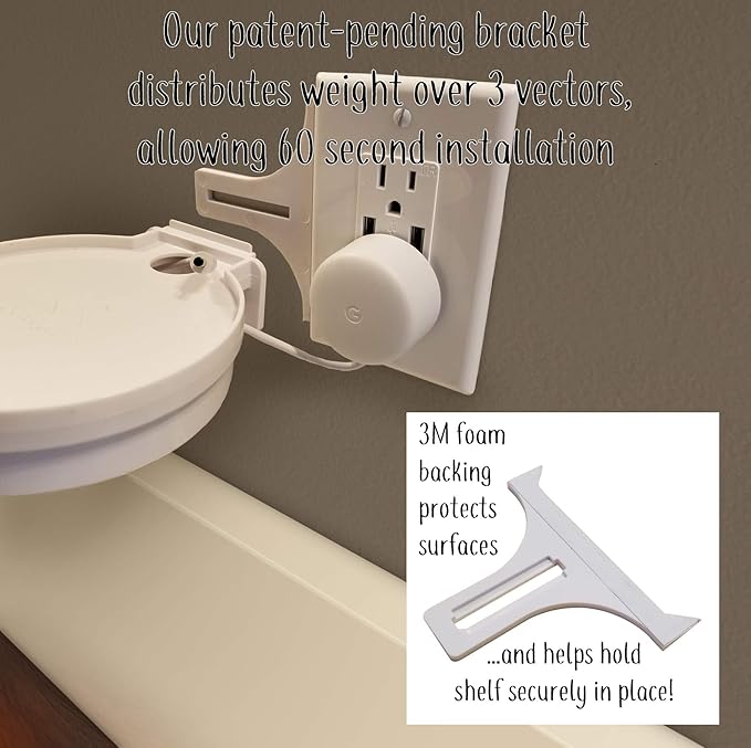 Mount Genie The Easy Outlet Shelf Works with All Outlets - 60 Second Install - Hidden Cord Cable Storage - Perfect Google Home Mount, Nest WiFi Mount, for Cameras, Voice Assistants, and More