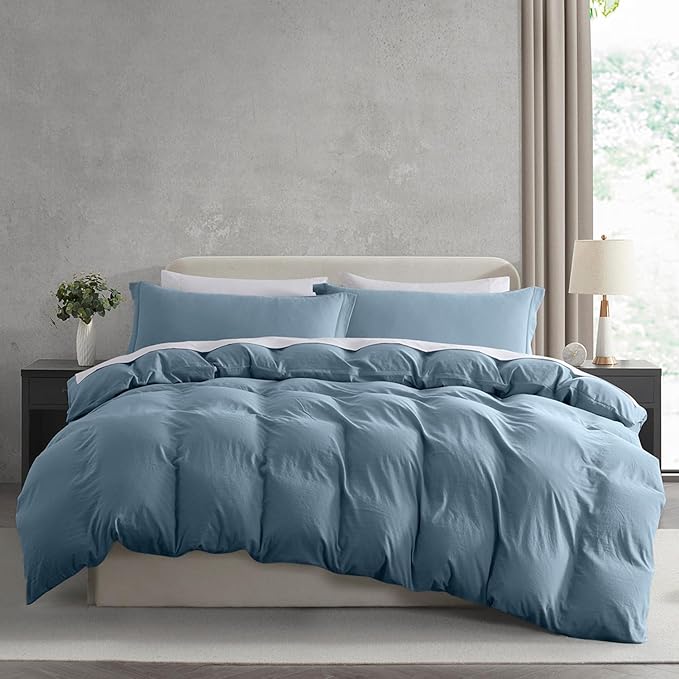 Nestl Stone Blue Duvet Cover Queen Size - Soft Double Brushed Queen Duvet Cover Set, 3 Piece, with Zipper Closure, 1 Duvet Cover 90x90 inches and 2 Pillow Shams