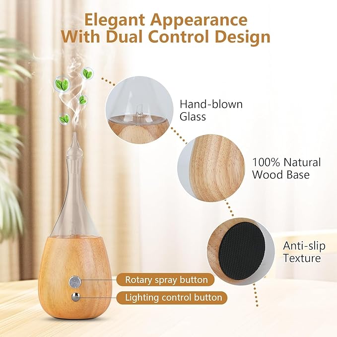 Lychee Essential Oil Diffuser Humidifiers, 7 Colors Light Setting, Quiet Diffuser, Small Aromatherapy Diffuser with Wood Grain Base for Room Home Office Bedroom Nice Gift