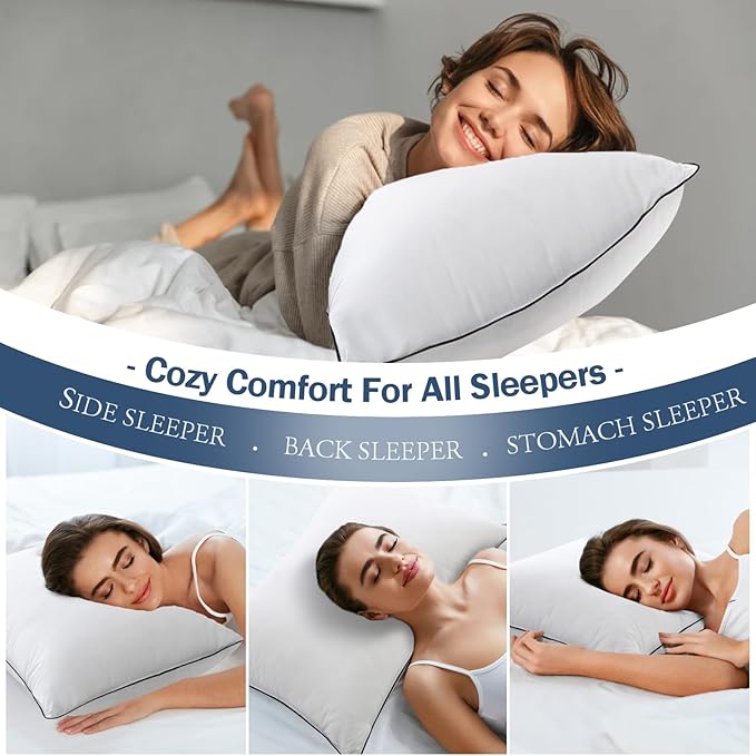BPC Goose Feather Down Pillows Standard Size Set of 2, Luxury Feather Pillows for Sleeping, 100% Organic Cotton Cover, Soft Support Surround Fill Down Alternative, Hotel Collection Bed Pillows 20"x26"