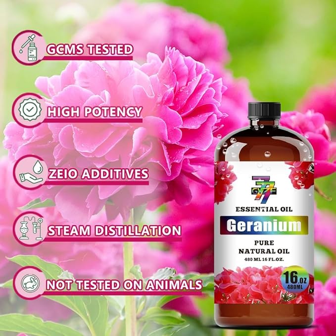 Geranium Essential Oil - Geranium Oils for Diffusers, Humidifiers, DIY Candles, Soap, Cleaning, Home, Office, Yoga, Massage, Gifts - 16 fl oz (480 ml) - GV77ZF