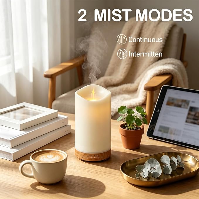 Essential Oil Diffuser,130ml Candle Shape Aromatherapy Diffuser for Home Decoration,Air Humidifier with 7 LED Color Night Light for Office Gifts