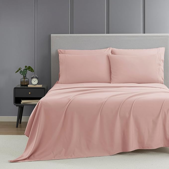 Clara Clark Twin Sheets - Hotel Luxury 5 Piece Bed Sheets for Twin Size Bed - Soft Bedding Sheets & Pillowcases, Fits Mattress up to 16 inch deep. Twin, Peach Beige