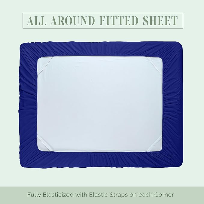 Elegant Comfort Luxury 1500 Premium Hotel Quality Microfiber 4-Piece Sheet Set- Soft, All Around Elastic 18-24 Inches Deep Fitted Sheet - Extra Deep Pocket Sheets, King, Royal Blue