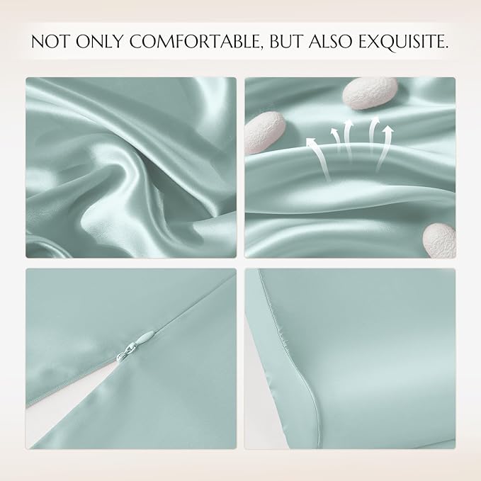 THXSILK 19 Momme 100% Mulberry Silk Pillowcase for Contour Memory Foam Pillow, Contour Pillow Case Cover, Cervical Pillow Case, Pack of 1(Light Blue, 21"x14.5"x4.9"/4.2")