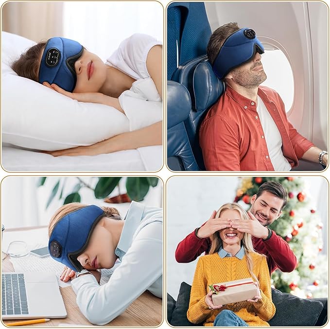 LC-dolida White Noise Sleep Mask, 3D Sleep Bluetooth Headphones with 16 Soothing Sounds, Bluetooth 5.4 Sleep Eye Mask with Timer, Total Blackout Sleeping Headphones for Side Sleeper