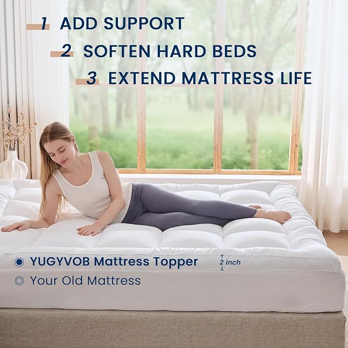 YUGYVOB Mattress Pad Extra Thick, Cooling, and Breathable Twin XL Mattress Topper 8-21" Deep Pocket Soft Down Alternative Fill