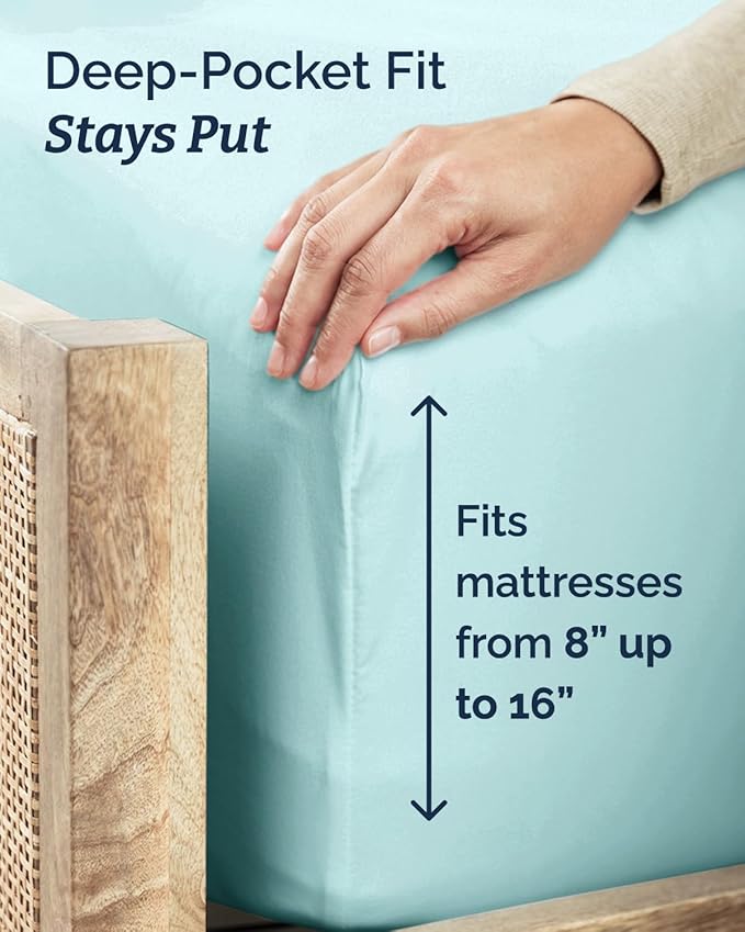 Twin XL 4 Piece Sheet Set - Comfy Breathable & Cooling - Hotel Luxury Bedding for Women, Men, Kids, Teens & Children - 1 Flat & 1 Fitted Sheet & 2 Pillowcases w/ Deep Pockets - Wrinkle Free - Spa Blue
