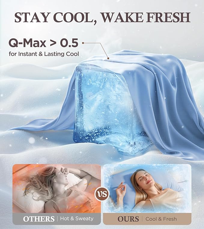 Instant Chill Cooling Pillowcase for Hot Sleepers, 2% HA Infused Pillowcase Hydrates Skin & Hair, Reduces Wrinkles & Frizz, Softer Than Silk Pillow Cases, Pillow Covers King (Haze Blue, 1 Pack)
