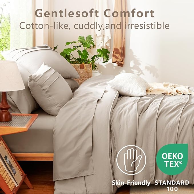 CozyLux Full Size Comforter Sets Wheat, 7 Pieces Soft Pinch Pleat Bed in a Bag Full Comforter Set with Sheets, Boho Bed Set with Down Alternative Comforter, Sheets, Pillowcases & Shams