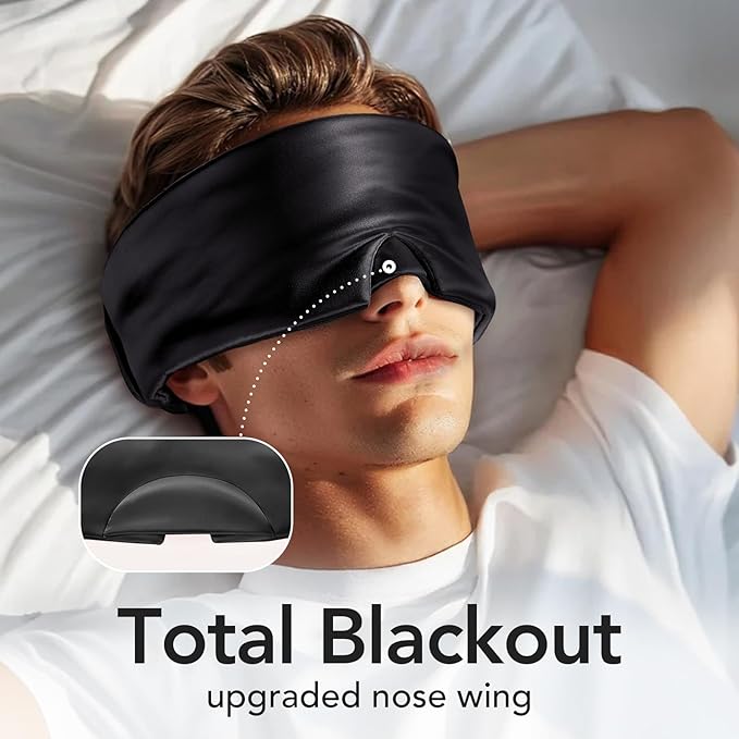 LitBear 100% Mulberry Silk Sleep Mask for Women & Men, Soft and Comfortable Eye Mask for Side Sleepers, Blackout Sleeping Mask for Home, Travel, Office, or Napping (Black)