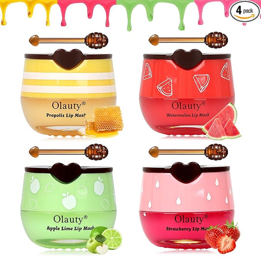 4Pcs Bee Lip Balm Honey Pot, Strawberry, Watermelon, Apple Lime, Honey Lip Balm Bulk, Lip Mask Overnight, Prevention Lip Dry, Teacher Appreciation Gifts, Lip Balms & Moisturizers