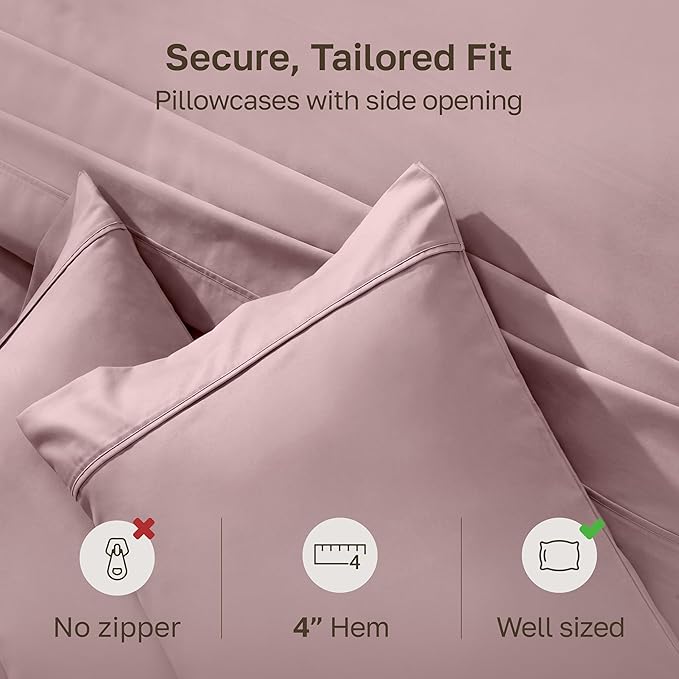 California Design Den Pillow Cases King Size Set of 2-400 Thread Count Sateen, Natural 100% Cotton Pillowcases King, Soft, Roomy and Breathable - Mauve