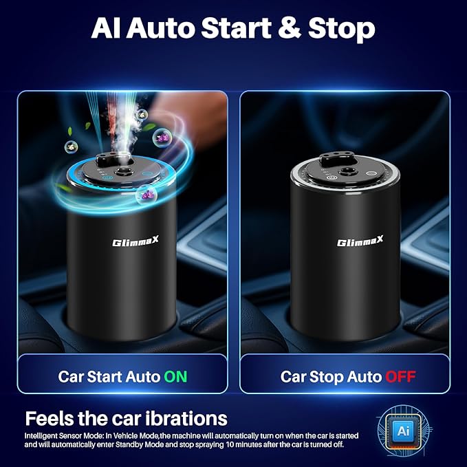 Smart Car Air Freshener Diffuser with Starry Sky Projection and 50ml Perfume, Auto On/Off Intelligent, 3 Adjustable Spray Modes Rechargeable Car Aroma Diffuser, Cologne