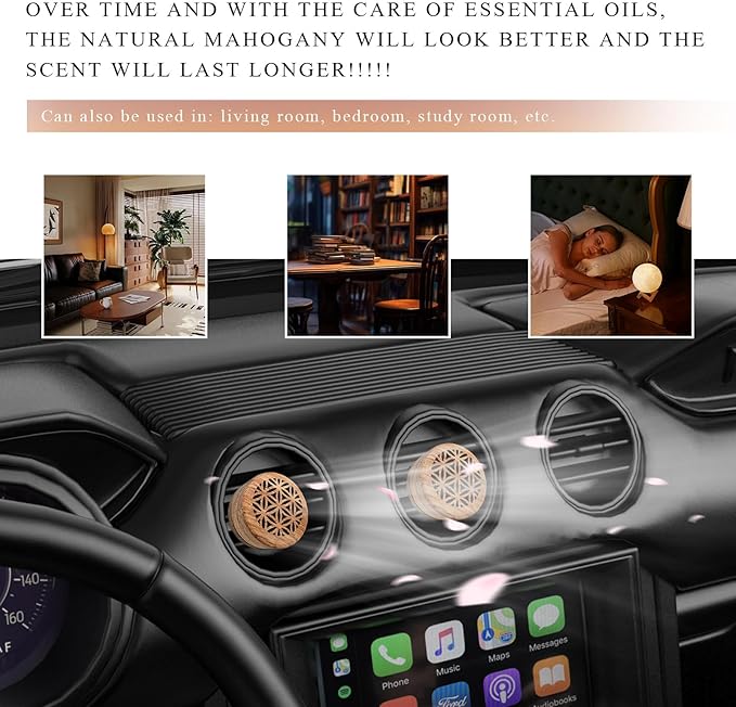 KVAEY 2 PCS Wood Car Essential Oil Diffuser, Wooden Aromatherapy Essential Oils Diffuser with Vent Clip, Wood Vent Clip Air Freshener for Vehicle Office Home Bedroom (Particle Model)