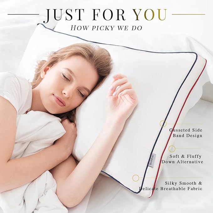 Bed Pillows for Sleeping, Queen Size Pillows Hotel Quality Set of 2, Fluffy and Supportive Gusseted Pillows for Side and Back Sleepers, Cooling Down Alternative Soft Pillow (20x30 in)