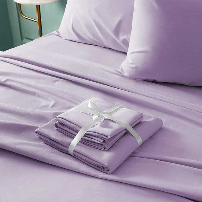 BYSURE 6 Pieces Bed Sheets Set(King, Lavender) - Hotel Luxury Super Soft 1800 Thread Count 100% Microfiber Sheets with Deep Pockets, Wrinkle & Fade Resistant