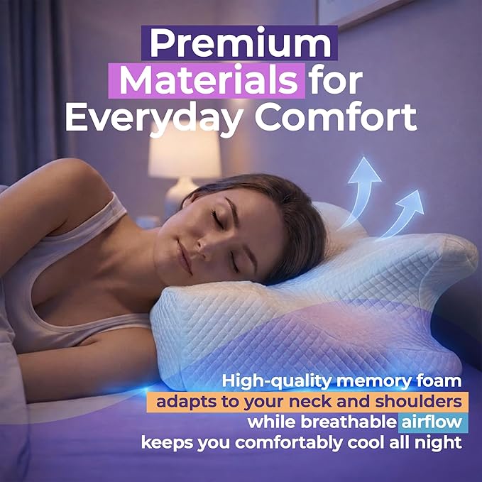 Cervical Neck Pillow for Side, Back & Stomach Sleepers, Cooling Gel Memory Foam Contour Pillow, Ergonomic 4-Zone Neck Support, Breathable Removable Cover