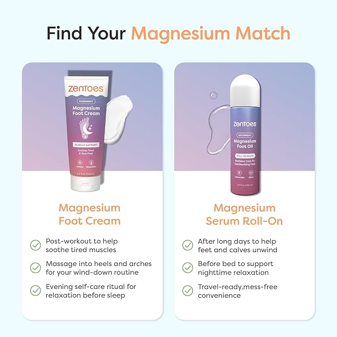 ZenToes Magnesium Oil for Feet | Targeted Tension Relief Roller Ball for Restless Legs & Feet | Magnesium Spray Alternative for Restful Sleep | Lavender & Mint Scent | 3.4oz