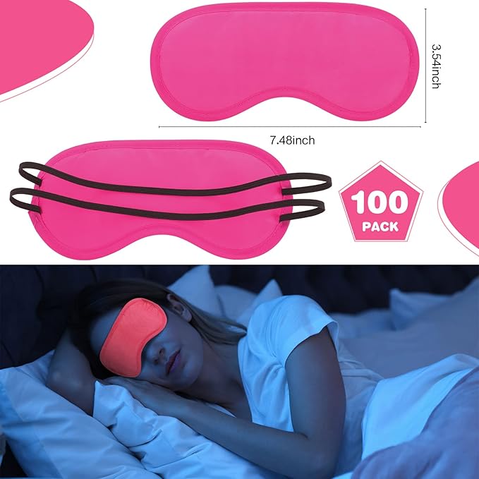Silkfly 100 Pieces Silk Eye Sleeping Mask Bulk with Adjustable Strap Christmas Blackout Eye Cover Gifts for Night Blindfold for Women Men Comfortable Travel Sleep(Rose Red)