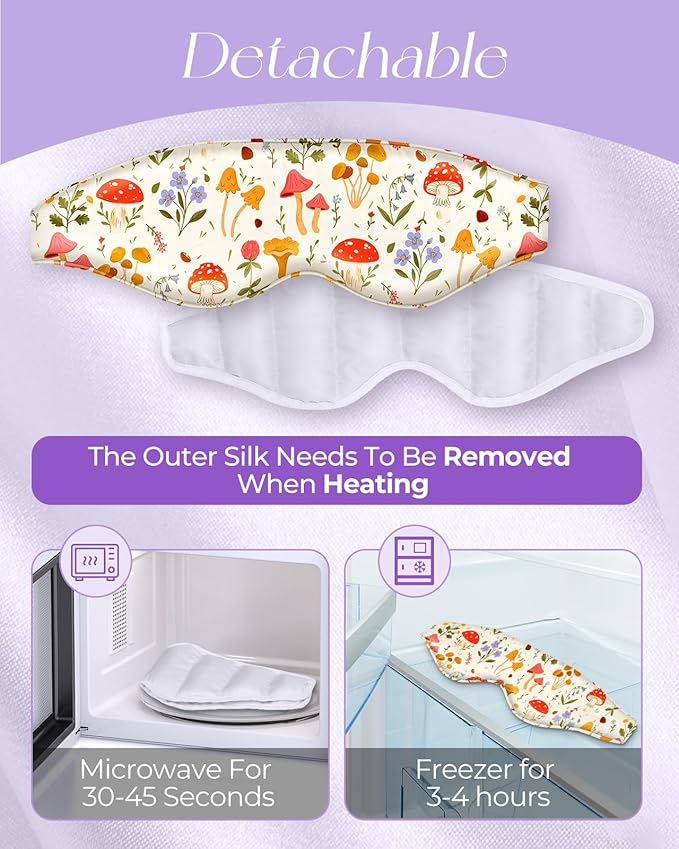 Miss Adola Cute Silk Weighted Eye Mask - Sleep Mask for Women Wife Mom for Sleeping Heat and Cold Lavender Mulberry Silk Eye Mask for Dry Eyes Ajustable with Drawstring Bag, Plant