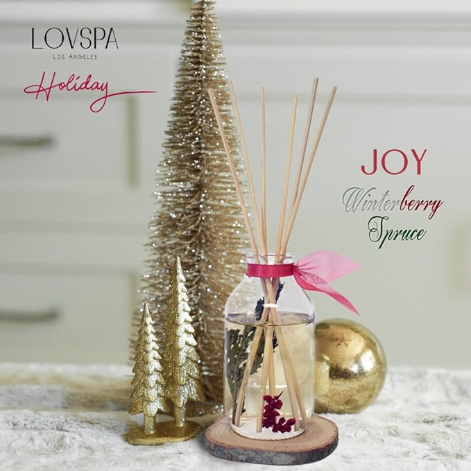 Reed Diffuser Set, Joy Winterberry Spruce Scented Oil Diffuser with Sticks, Home Fragrance Accessories for Bathroom Shelf Decor, Aroma Diffusers for Home or Office Desk, USA Made