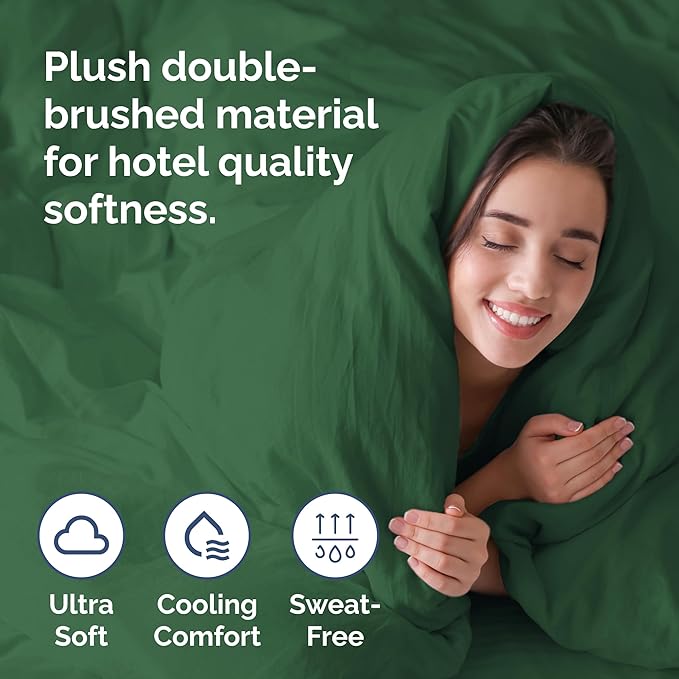 Duvet Cover King Size Set - Extra Soft King Duvet Cover 104" x 90" with 2 Pillow Shams - Hotel Luxury, Easy Care & Fade Free with Zipper Closures & Ties - Comfy, Cozy and Breathable (Emerald Green)