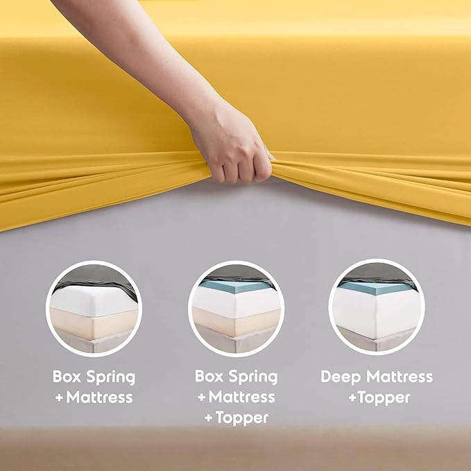 Nestl Extra Deep Split King Sheet Set - 7 Piece Breathable & Cooling Sheets - Hotel Luxury Bedding Set w/18-24 Inch Deep Pockets - Easy & Secure Fit - Super Soft, Wrinkle Free & Comfy - Yellow